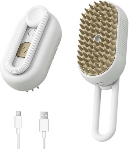 Pet Steam Brush for Cat & Dogs, Spray Hair Removal Comb, 3 in 1 Rechargeable Steam Cat Brush for Shedding & Grooming, Self-Cleaning Pet Brushes with Thermal Steam Tech (White) in Saudi Arabia