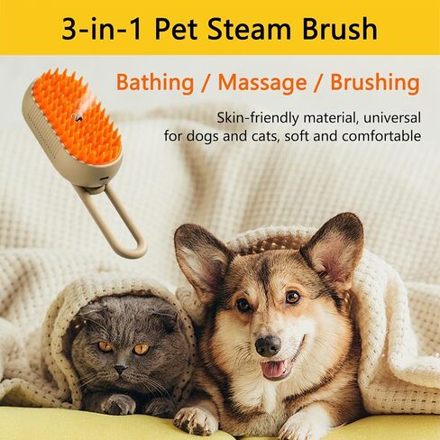 Pet Steam Brush for Cat & Dogs, Spray Hair Removal Comb, 3 in 1 Rechargeable Steam Cat Brush for Shedding & Grooming, Self-Cleaning Pet Brushes with Thermal Steam Tech (White) in Saudi Arabia