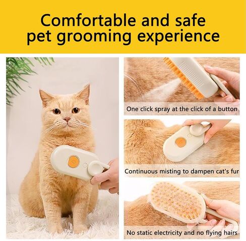 Pet Steam Brush for Cat & Dogs, Spray Hair Removal Comb, 3 in 1 Rechargeable Steam Cat Brush for Shedding & Grooming, Self-Cleaning Pet Brushes with Thermal Steam Tech (White) in Saudi Arabia