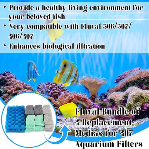 40 Pcs Replacement Filter Media Kit Compatible with Fluval 406/407 Aquarium Filters Including 4 Biological Foams, 12 Ammonia Remover, 12 Phosphate Remover, 12 Nitrite Remover in Kuwait