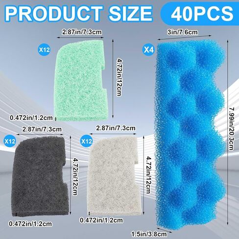 40 Pcs Replacement Filter Media Kit Compatible with Fluval 406/407 Aquarium Filters Including 4 Biological Foams, 12 Ammonia Remover, 12 Phosphate Remover, 12 Nitrite Remover in Kuwait