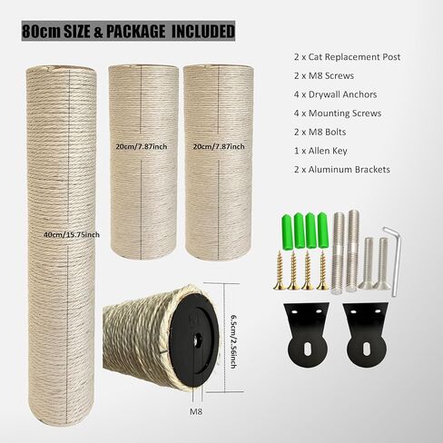 Post Cat Scratch Post ، 8،11.8،15.7،19.6،31.5inch Sisal Pole Cat Tree Post Post مع مسامير M8 ، واقي الأثاث الاحتياطي لبرج Cat Indoor مع ملء Post Post (19.6 * 3.1inch-2pcs) in Kuwait