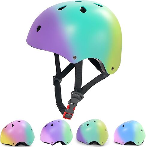 خوذة دراجة للأطفال متدرجة الألوان، خوذة دراجة للأطفال قابلة للتعديل من طفل صغير إلى شباب، 11 فتحة تصميم للسلامة والتهوية لركوب الدراجات والتزلج على الجليد وسكوتر التزلج in Kuwait