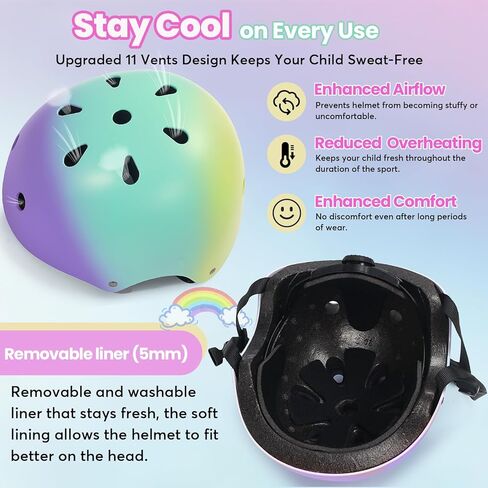 خوذة دراجة للأطفال متدرجة الألوان، خوذة دراجة للأطفال قابلة للتعديل من طفل صغير إلى شباب، 11 فتحة تصميم للسلامة والتهوية لركوب الدراجات والتزلج على الجليد وسكوتر التزلج in Kuwait