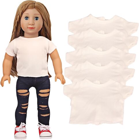 5 Pcs Doll T-Shirts for 18 Inch Dolls, Summer Outfit Doll Clothes Doll Accessories, Short Sleeved T-Shirts Classical Tee Fit for 18 Inch Doll - 5 Pcs White T-Shirts in Saudi Arabia