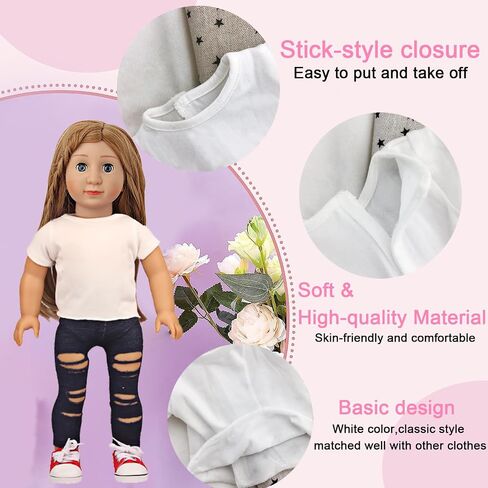 5 Pcs Doll T-Shirts for 18 Inch Dolls, Summer Outfit Doll Clothes Doll Accessories, Short Sleeved T-Shirts Classical Tee Fit for 18 Inch Doll - 5 Pcs White T-Shirts in Saudi Arabia