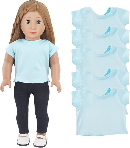 5 Pcs Doll T-Shirts for 18 Inch Dolls, Summer Outfit Doll Clothes Doll Accessories, Short Sleeved T-Shirts Classical Tee Fit for 18 Inch Doll - 5 Pcs White T-Shirts in Kuwait