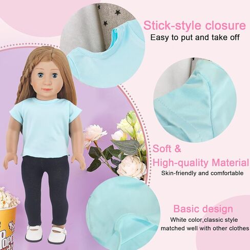 5 Pcs Doll T-Shirts for 18 Inch Dolls, Summer Outfit Doll Clothes Doll Accessories, Short Sleeved T-Shirts Classical Tee Fit for 18 Inch Doll - 5 Pcs White T-Shirts in Kuwait