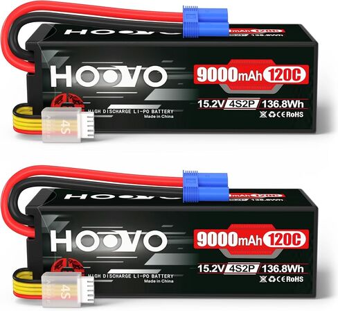 HOOVO 2S Lipo Battery 7.6V 9000mAh 120C RC Battery High Voltage Hard Case EC5 Plug Compatible for RC Cars Boats Trucks Buggies Drones RC Vehicles 2 Pack in Kuwait