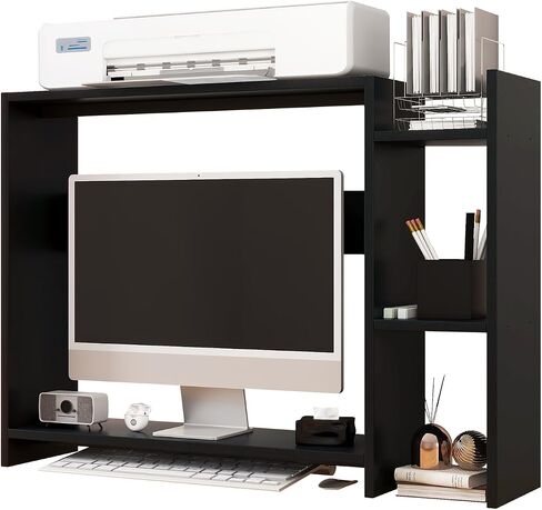 IBUYKE Desktop Bookshelf,36.8" Desktop Organizer Shelf,Wood Desk Hutch for Computer Monitor,Display Shelf for Office Home Dormitory,Black TMZ008B in Kuwait