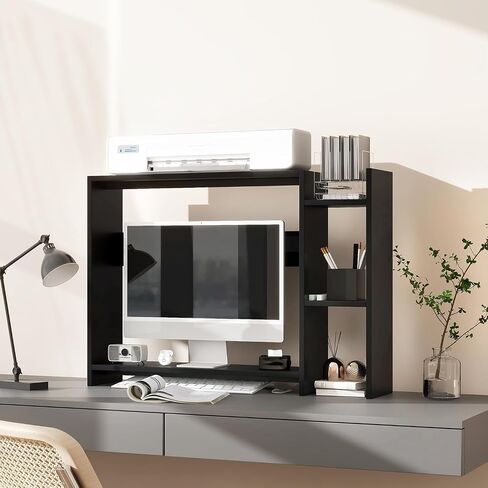 IBUYKE Desktop Bookshelf,36.8" Desktop Organizer Shelf,Wood Desk Hutch for Computer Monitor,Display Shelf for Office Home Dormitory,Black TMZ008B in Kuwait