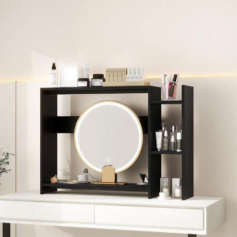 IBUYKE Desktop Bookshelf,36.8" Desktop Organizer Shelf,Wood Desk Hutch for Computer Monitor,Display Shelf for Office Home Dormitory,Black TMZ008B in Kuwait