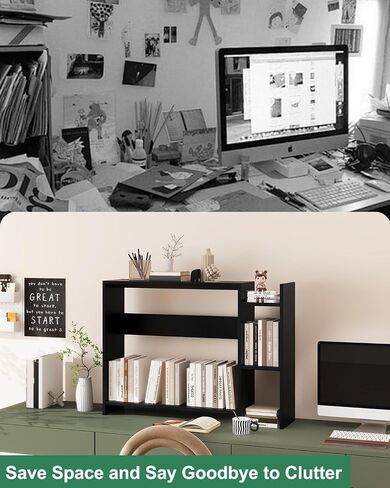IBUYKE Desktop Bookshelf,36.8" Desktop Organizer Shelf,Wood Desk Hutch for Computer Monitor,Display Shelf for Office Home Dormitory,Black TMZ008B in Kuwait
