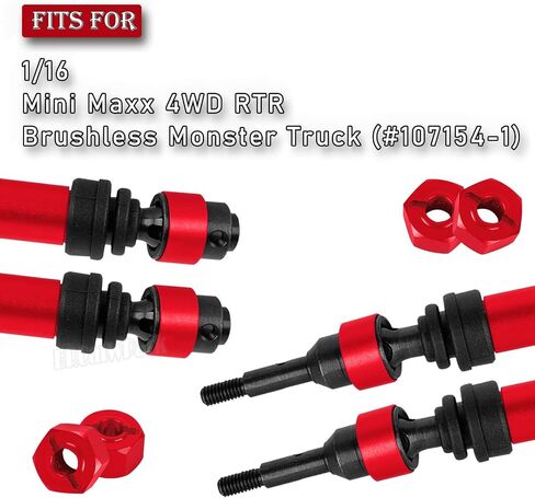 Front Rear Driveshaft Axles Upgrades Part for 1/16 Mini Maxx 4WD RTR Brushless Monster Truck (#107154-1),RC Aluminum Drive Shaft CVD with Hex,Replace Part #10750,Red in Saudi Arabia