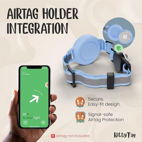 طوق القطط مع حامل الجوية ، طوق علامة الهواء الانفصالية لركوب Apple Airtag ، التصميم العاكس والمضيء ، تعقب GPS المقاوم للماء للقطط والقطط ، يعدلون ، ويشمل الجرس ، الأسود (9-12 ") in Kuwait