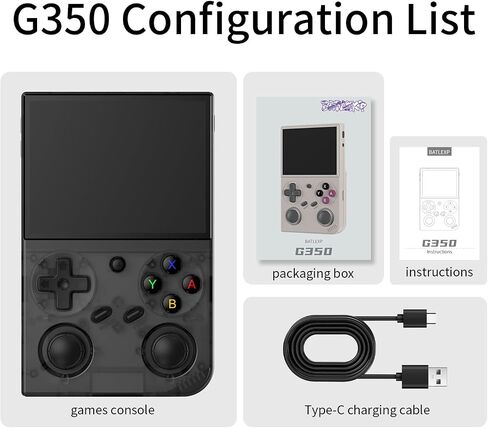 G350 Retro Handheld Game Console 3.5-inch 640*480 IPS OCA Screen 3200mAh Lithium Battery with 64G TF Card and Wireless Networt Portable Game Console Multiple Classical Simulators-Transparent Black in Saudi Arabia