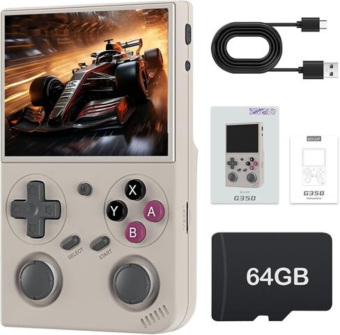 G350 Retro Handheld Game Console 3.5-inch 640*480 IPS OCA Screen 3200mAh Lithium Battery with 64G TF Card and Wireless Networt Portable Game Console Multiple Classical Simulators-Transparent Black in Saudi Arabia