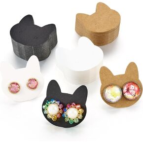Cheriswelry 300pcs Cat Cat Catring Cards Cards Corring Holder Cards Black White Tan Jewelry Display Paper Paper Cards 35 × 35 مم لعرض عبوات المجوهرات