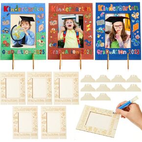 12 Pieces Kindergarten Graduation Gifts Wooden Picture Frame 2025 Graduation DIY Craft Kits for Party Favor Home Decorations Gifts Game Activities (Rectangle)