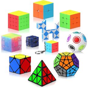 Vdealen 11 Pack Speed ​​Cube Set Puzzle Cube Bundle Ball 2x2 3x3 4x4 Pyramid DoDecahedron Skewb Snake Snake Magic Cube ، Smooth Cube Pack Gail