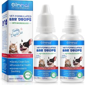 Cat & Dog Ear Infection Treatment Drops, Ear Drops for Pets, with 1% Hydrocortisone for Dog Yeast Ear Infections, Cat & Dog Ear Cleaner for Itchy Ear Relief, Pet Ear Care Supplies (2.02 Fl Oz)