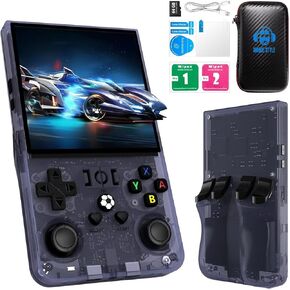 R36MAX Handheld Game Console, 4.0 Inch IPS Screen Linux System 4000mAh Rechargeable Portable Pocket Arcade with 128GB TF Card, Built in 20000+ Games (Red, 128)