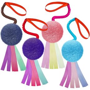4Pcs Cat Crinkle Interactive Toys Colorful Furry Balls Sounable with Ribbon and Elastic Coil Spiral Springs Chasing Toys for Indoor Feline Kitten Door Hanging Cats Teaser