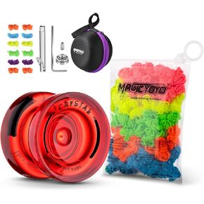 K2 Crystal Red Professional Yoyo ، Yoyo المزدوج الغرض من البلاستيك Yoyo للأطفال المبتدئين وحزمة خيوط Yoyo المحترفة من 50