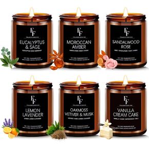 مجموعة الشموع المعطرة ، شموع شموع شمع الصويا المعطرة ، 6 حزمة 42 أوقية شموع هدية للنساء للنساء (الليمون/الفانيليا/الحكيم/الوردة/العنبر/الفيتر)