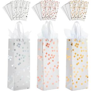Champagne Wine Bottle Gift Bags for Bridal Shower and Weddings, 4 Designs (12 Pack)