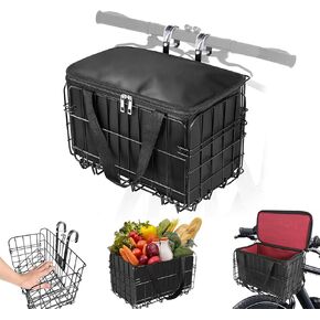 Bike Basket Rear,Foldable Bike Basket,Thickened Shockproof Lining,Quick Release Design with Mesh Pocket/Waterproof Bag/Reflective Strips, Fits Most Bike Baskets for Adult Bikes