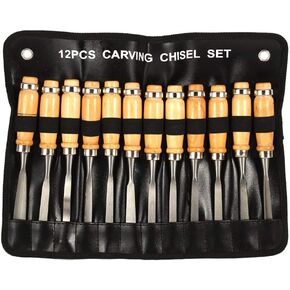 Keenso 12 Piece Professional Wood Carving Sharp Hand Chisel, DIY Tools 8 inch, Woodworking Gouges for Beginners, Hobbyists and Professionals, with Black Case