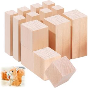 14PCS Basswood Corving Blocks ، 3 أحجام مجموعة نقش الخشب ， Basswood لنحت الخشب للأطفال والمبتدئين (2x2x2،4x1x1،4x2x2) في