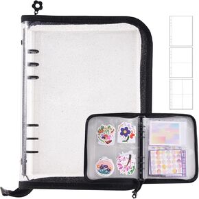 Binder منظم الملصقات ، A5 Clear Conspless Book جمع مع 140 جيبًا وسحابًا ، ألبوم ملصق قابل لإعادة الاستخدام لعرض تخزين الملصقات (أسود)