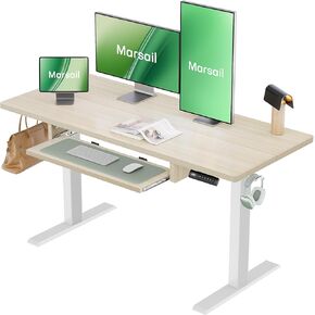 Marsail Electric Standing Desk with Ergonomic Keyboard Tray, 48x24 Inch Adjustable Height Desk with 27.5" to 46.7" Height Range, 4 Memory Presets, Smooth and Quiet Lifting, Computer Workstation, Maple
