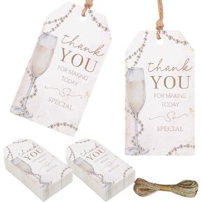 funmemoir 50pcs شكرا لك لؤلؤ و prosecco علامات دش الزفاف شكرا لك على صنع اليوم ملصقات معلقة الورق للعروس لتكون الزفاف دش العازبة حفلات الحفلات