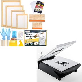 Caydo 31 Pieces Screen Printing Starter kit Include 4 Different Size of Wood Silk Screen Printing Frame, Screen Printing Machine, 19.3x12.2inch/41x31cm Screen Printing Press