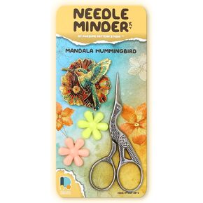 Awesome Pattern Studio Mandala Hummingbird Magnetic Needle Minder Set - Includes Needle Minder, 2 Threaders, Crane Scissors. Enamel Pin for Cross Stitch, Embroidery and Craft