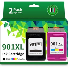 TEINO Remanufactured Ink Cartridges Replacement for HP 901 901XL 901 XL use with OfficeJet J4680 4500 J4580 J4550 J4680c J4500 J4540 J4624 J4660 J4640 J4524 (Black Tri-Color, 2-Pack)