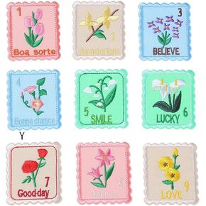 9 PCS Stamp Shape Cute Flowers Iron on/Sew on Patches
