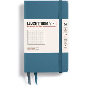 Leuchtturm1917 - دفتر دفتر غلاف جيب A6-187 صفحات مرقمة للكتابة والمجلة (الحجر الأزرق ، منقط)