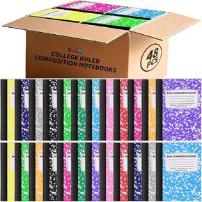 48 Pack Mini Composition Notebooks Bulk, Cute Composition Books, Narrow Ruled Small Pocket Notebook for Kids Students College Office, Pocket Sized Marble Journal, 12 Colors 4.5" x 3.25", 60 Sheets