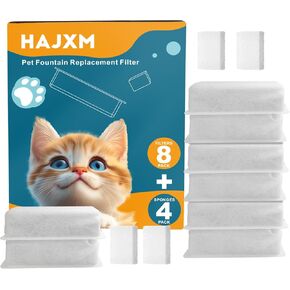 Cat Water Fountain Filters, 8 Pack Replacement Filters & 4 Pack Replacement Sponges Set for 4L/135oz Automatic Stainless Steel Pet Fountain Ultra Quiet Dog Water Dispenser