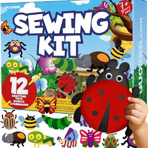 Quokka Kids Crafts Ages 4-8 ، DIY Beginner Needle and Thread Kit - 12 حشرات وحشرات خياطة مجموعة أساسية - فني الفنون المرح للأطفال الذين تتراوح أعمارهم