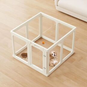 Playpen dog acrylic dog clear مع الباب ، 23.6 بوصة للحيوانات الأليفة للحيوانات الأليفة للحيوانات الصغيرة للحيوانات الصغيرة ، والحيوانات الجرو الشفافة ، فتر أرنب ، وأقفال الكلب ، ساحة ساحة تجميع سهلة ، أبيض ، 12 مساءً