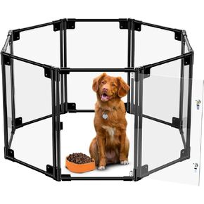 واضحة الكلب الأكريليك Playpen مع الباب | 35x35x25 بوصة قابلة للتعديل Pet Playpen | الإعداد الفوري قلم الكلب الداخلي للكلاب الصغيرة/المتوسطة | سداسي ، تكوينات المثمن (الأسود ، 8)