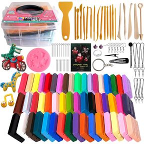 طقم البوليمر Clay Kit 50 ألوانًا ، مجموعة طين النمذجة من الفرن ، الطين الإبداعي مع 19 أداة طين و 10 أنواع من الملحقات ، هدية عيد الميلاد الرائعة غير السامة والأمان للأطفال المبتدئين للأطفال