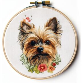 تحسب Easy Cross Stitch Kits Yorkshire Terrier Color Temproidery for Starter Kits DIY 11CT مختومة أنماط تطريز إبرة مجموعة مستلزمات 12 بوصة متضمنة (172-A)