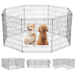 FDW 24 Inch Dog Pen 8 Panel Dog Playpen Indoor Outdoor Metal Puppy Pet Fence Portable Folding Animal Exercise Fence,Black