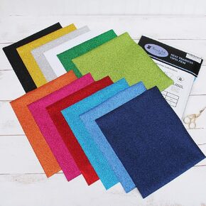 Threadart Navy 10" x 12" Glitter Heat Transfer Vinyl Precut Sheets | 12 Sheets Bundle Pack | Glitter Colors | Compatible with Cricut Silhouette and Cameo | HTV